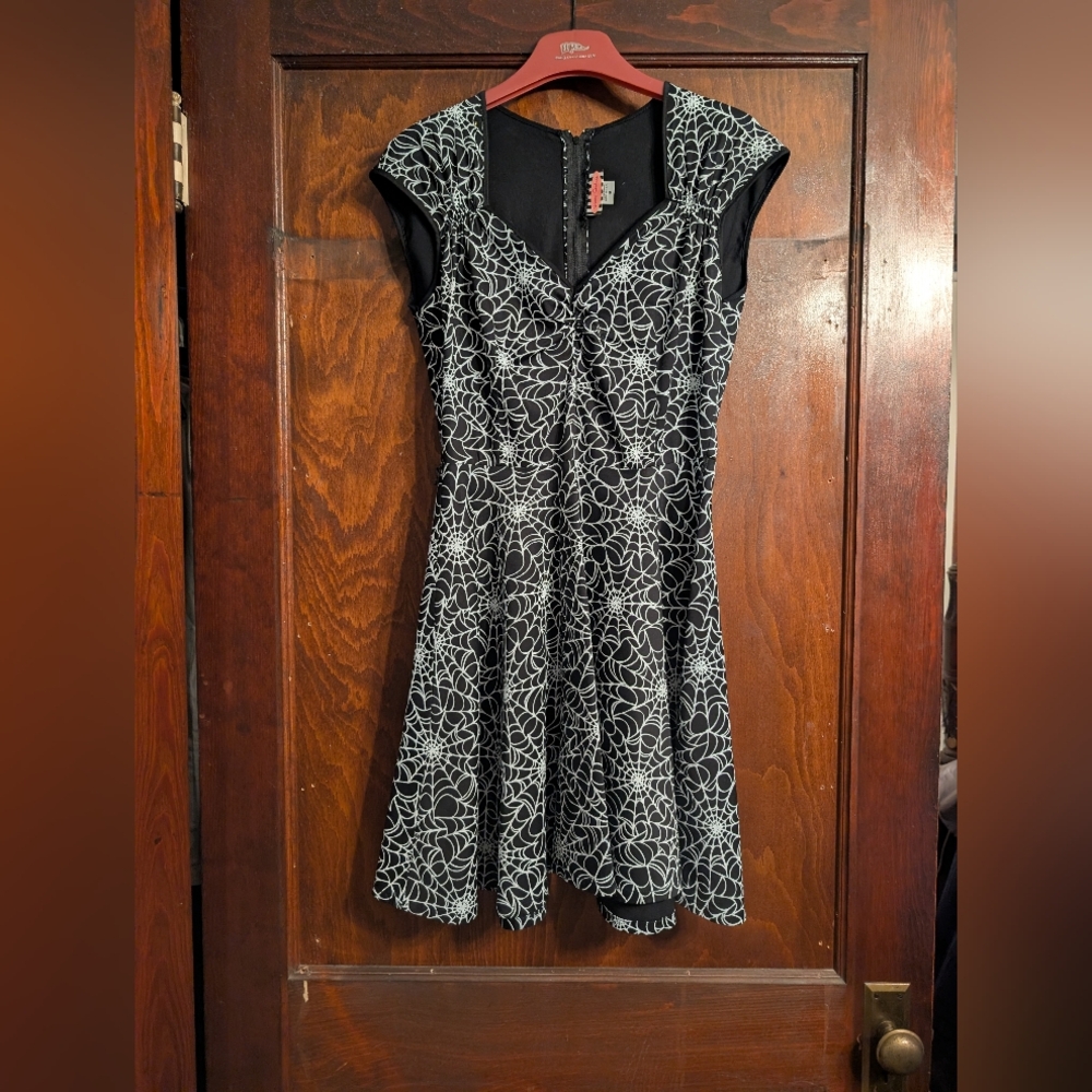 Pinup Couture Black and White Spiderwebs Swing Dress